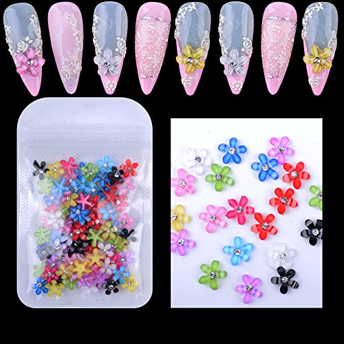 QIMYAR Nail Charms for Acrylic Nails Flower with Rhinestones Crystal Diamonds Flower Nail Art Decorations Kawaii 3D Resin Charms Nail Design Decals DIY Manicures Accessories