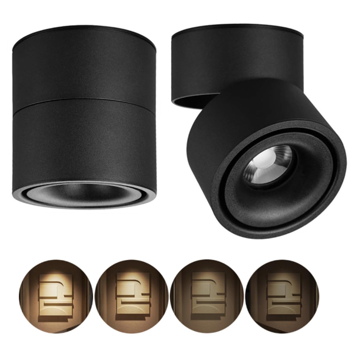 Dimmable Ceiling Spotlight, 12W LED Indoor Surface Mount Downlight, Black Aluminum, 360° Adjustable, for Gallery Display Lighting(Warm Light 3000K,Black)