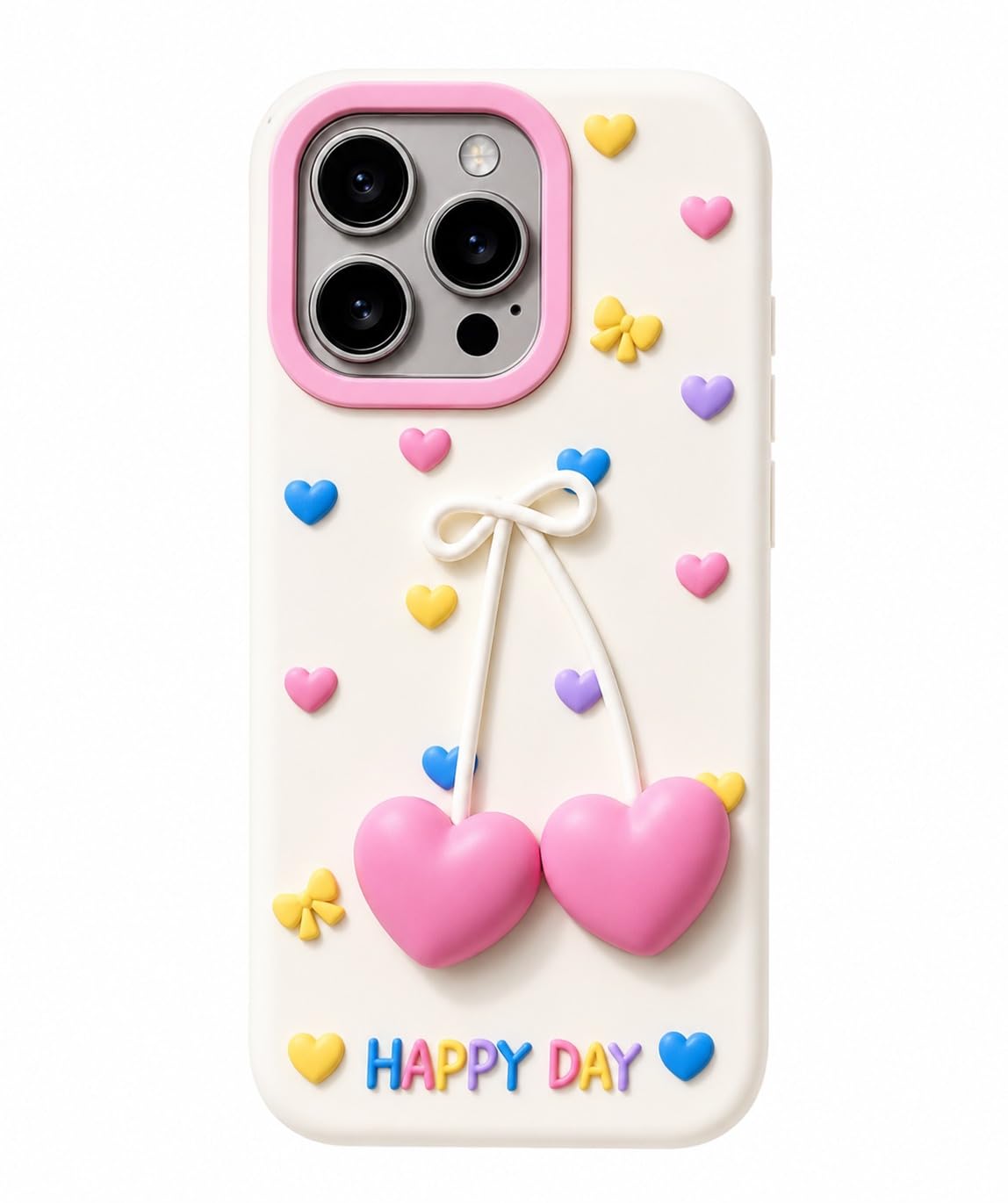 Dezet Back Cover for iPhone 16 Pro Cute 3D Cherry Heart Charm Case