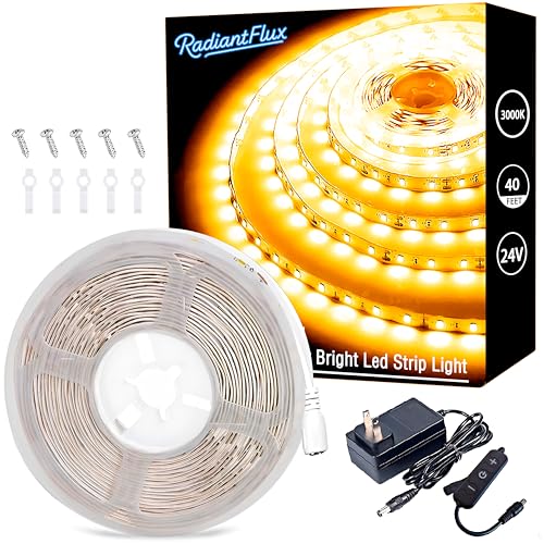 Image of RadiantFlux 40ft Warm White LED Strip Lights, Dimmable Super Bright 600 LEDs Flexible Tape Lighting for Bedroom, Kitchen, Vanity Mirror & Home Decor, Ideal House Warming Gifts for New Home
