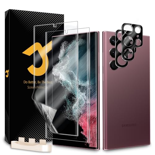JZG 2 x Protector Pantalla para Samsung Galaxy S22 Ultra (6,80 Pulgadas) con 2 x Protector de Lente de Cámara, Autorreparación, Compatible Huellas Dactilares ID, HD Clara, Antiarañazos