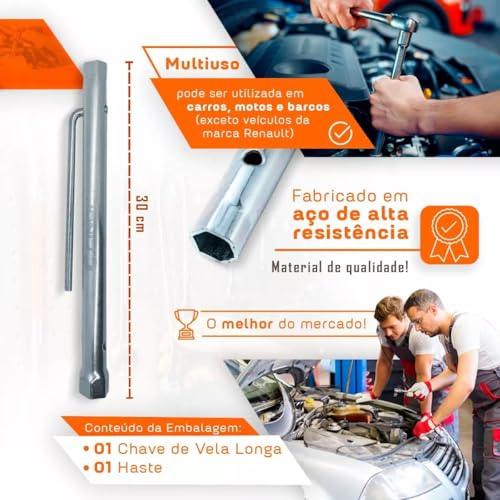 Chave De Vela Longa 300mm 16/21mm Universal Tubo Ignição