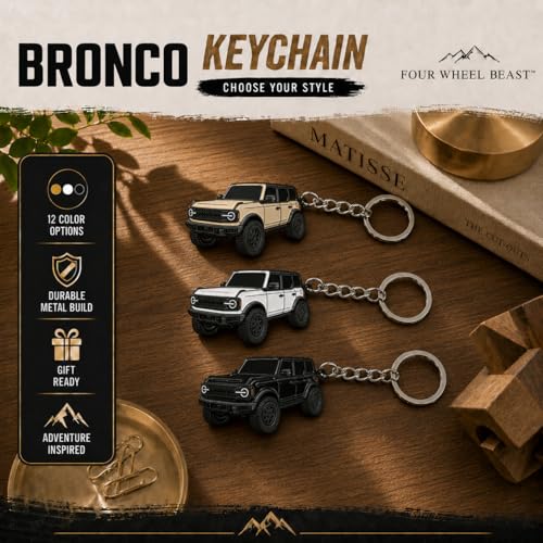 Image of Bronco Keychain Accessories 4 door key chain Fob Cover Cool Mods compatible with Ford Bronco 2022 2023 2024