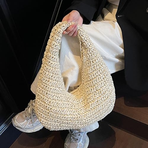 Crescent Straw Shoulder Handbag for Women Summer Beach Tote Raffia Woven Purse Hobo Underarm Bag 20252