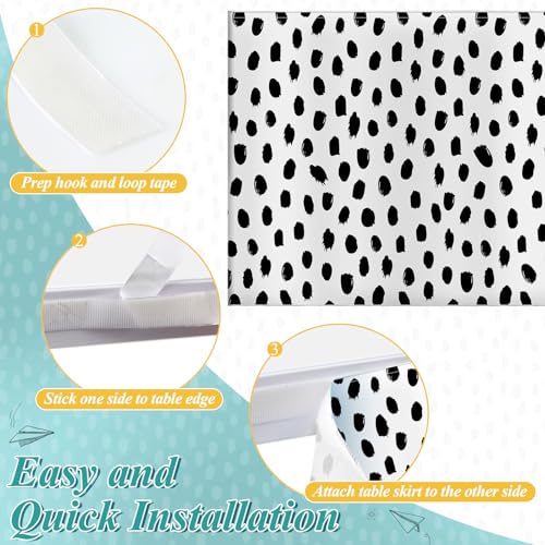 Image of 9FT Irregular Polka Dots Table Skirt Teacher Desk Skirt for Black and White Classroom Decor Rectangle Back to School Table Cloth Birthday Party Supplies for Kindergarten Office Dorm Bookcase Cabinet