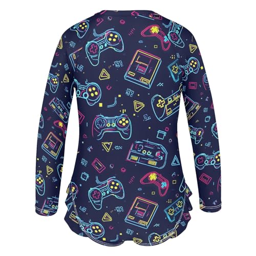 ALAZA Toddler Swimsuit Girl Bathing Suit Swimwear Rash Guard Game Controller Neon Long Sleeve 3T3