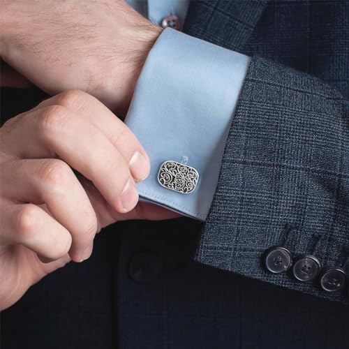 Medsuo 4pcs Cufflinks for Men Classic Tone Cufflinks for Wedding, Birthday, Banquet, Business Meeting (Round and Square)3