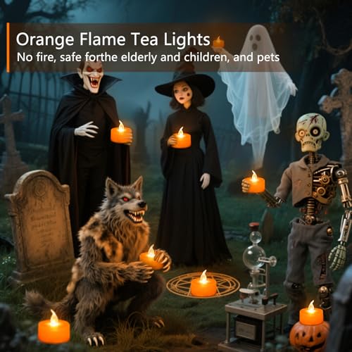 Image of Tea Lights Battery Operated Candles LED Tea Lights Flameless Candles 200+ Hours Flickering Fake Tealights for Sweetest Day Wedding Home Decorations Party (Orange Base, 24 Pack)