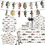 Gone Fishing Party Decoration,142 Pcs Fishing Themed Tableware Set Tablecloth,Plates,Napkins for Little Fisherman Decorations,Ofishally One Birthday Decorations