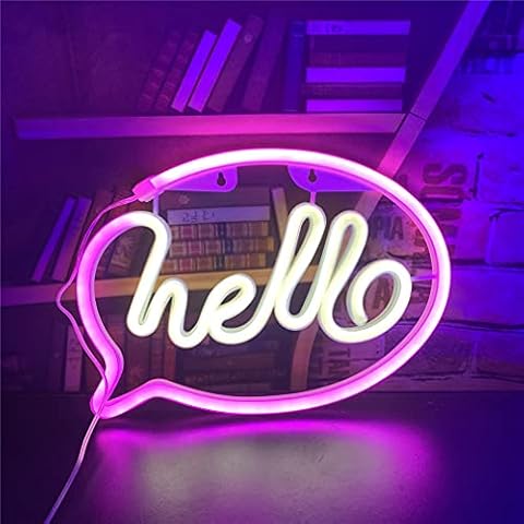 QiaoFei Hello Neon Sign Lights Letter Signs with USB or Battery Operated for Kid's Room Bedroom Bar Restaurant Game Room Christmas Valentine's Day Birthday Party Gift LED Art Decoration Light-PW Cover
