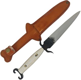 Punhal Tático Militar Adaga Pequena Artesanal Aço Cirúrgico 5' Cabo de Osso com Bainha de Couro
