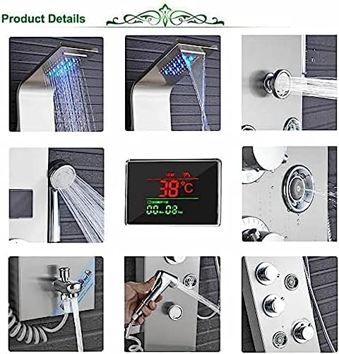Panel de ducha torre con LED, sistema de agua y grifo mezclador de agua caliente y fría, columna de ducha en níquel cepillado miniatura 3