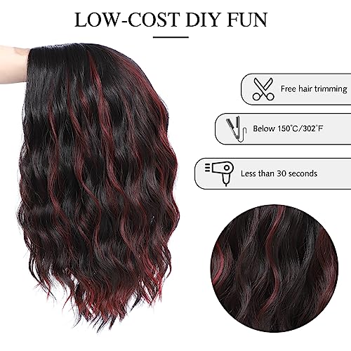 Yamel Wavy Bob Wig Natural Wig Lowlight Synthetic Hair Shoulder Length Short 14 Inch Curly Middle Part Lace Front Wigs for Women - Image 4