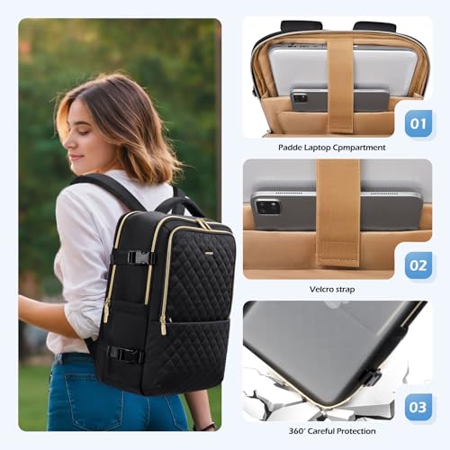 Travel Backpack for Women Men - Large Carry On Luggage Laptop Backpack Lightweight Daypack Waterproof Causal Bookbag Computer Backpack for College,Travel,Work,Fits 15.6Inch, 36L, Black3