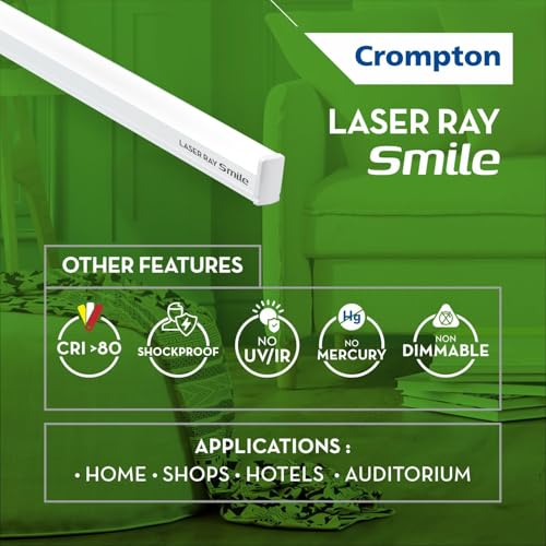 Image of Crompton Laser Ray Smile 10W LED Batten Light | 2 Feet Slim Tubelight for Living Room, Bedroom & Home | Energy Efficient Integrated LED Batten | Warm White (Pack of 1)