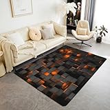 Feelyou Orange and Black Rugs for Living Room Bedroom 3x5 Kids Light Geometric Area Rug Geometry Decorative Rug Set for Room Decor Boys Modern Indoor Floor Mat