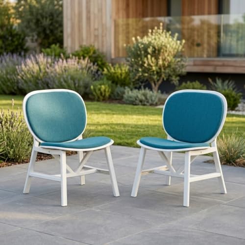 Image of Nilkamal Arena Cushioned Plastic Chair| Set of 2| for Home, Living Room, Balconies, Patios, Outdoor, Garden| Milky White & Blue