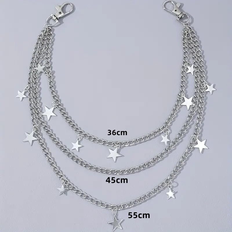 Y2K Street Punk Metal Pendant Chain Belt with Star or Cross Charms, Adjustable Stylish Waist Chain for Men and Women, Perfect for Rock, Goth, and Punk Fashion3