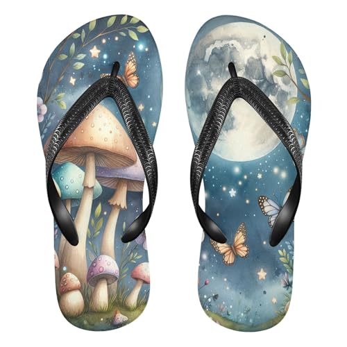 Burbuja Mushrooms Moon Flip Flops for Women Men, Soft Thong Sandals Rubber Slippers for Pool Beach Essentials