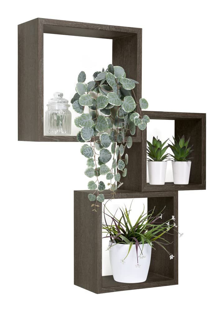 MODULARREDO | INCUBO Set di 3 Mensole da Muro, Cubi Arredo, Mensole Cubo, Cubi da Parete, 35x35, 30x30 e 25x25 p15.5 cm, Rovere Scuro, Kit Tasselli Incluso - Made in Italy