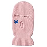ytnkiv maschera da sci a 3 fori in lana bella maglia cappello caldo all'aperto pieno viso ciclismo maschera antivento passamontagna, rosa, 8