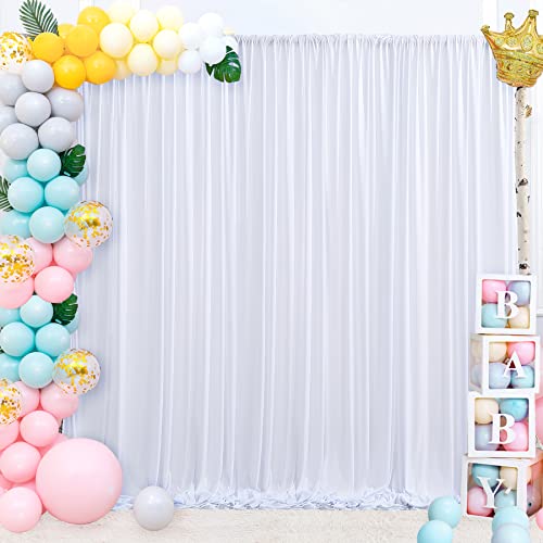 Image of 10x10ft White Backdrop Curtain for Wedding Parties Wrinkle Free Fabric White Drapes Backdrop Decoration for Baby Shower Birthday Photography Decoration 2 Panels, 5ft x 10ft