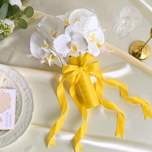 Image of Maize Yellow Satin Ribbon 1 inch X 50 Yards Polyester Ribbon for Gift Wrapping Very Suitable for Weddings Party Hair Bow Invitation Decorations and More