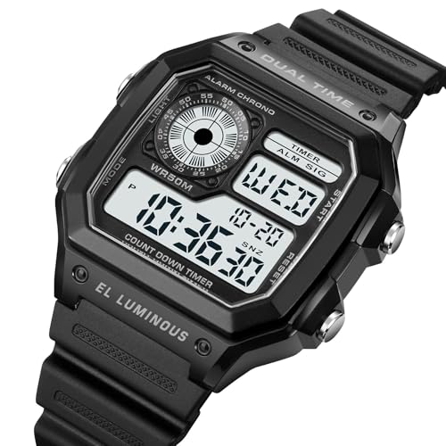 Image of PASOY Men's Digital Multi-Function Watches Dual Time Alarm Stopwatch Countdown Backlight Waterproof Watch