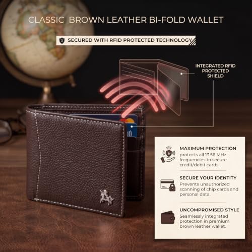 Image of LONDON ALLEY Slavia Brown Leather Wallet for Men, 6 Card Slot | RFID Protected
