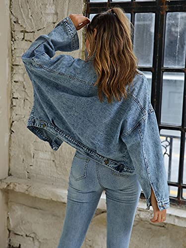 Women's Long Sleeve Oversized Denim Jacket Casual Loose Fit Jean Coat with Large Pockets4
