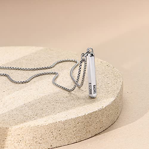Handmade - Personalized 3D Engraved Hexagon Bar Necklace - Custom Gift For Men, Him - Dainty Jewelry With Inscription For Father's Day, Christmas (Stainless Steel)3