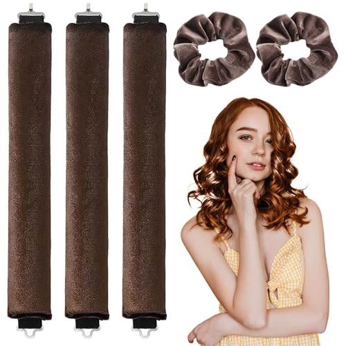 3 Pezzi Heatless Curls Band con 2 fasce per capelli, marrone senza calore, Bigodini ricci durante la notte,Ricci Senza calore, bigodini flessibili, per tutti tipi capelli