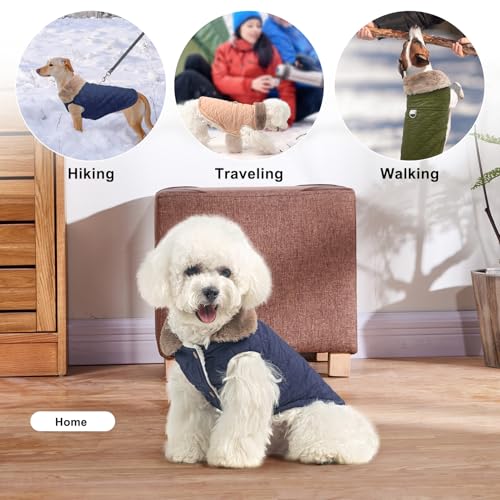 Image of BEAUTYZOO Warm Dog Puffer Jacket Vest, Dog Winter Coat with Harness, Blue M