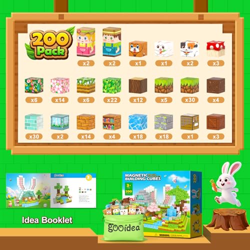 Image of 200PCS 0.8 inch Magnetic STEM Building Blocks Creative Fun for Kids Boys Girls | Mine Magnet World Building Crafts, Sensory Toys Learning Game for Kids Ages 3-5 5-7 8-12 Year Old - Garden Wonderland Playset
