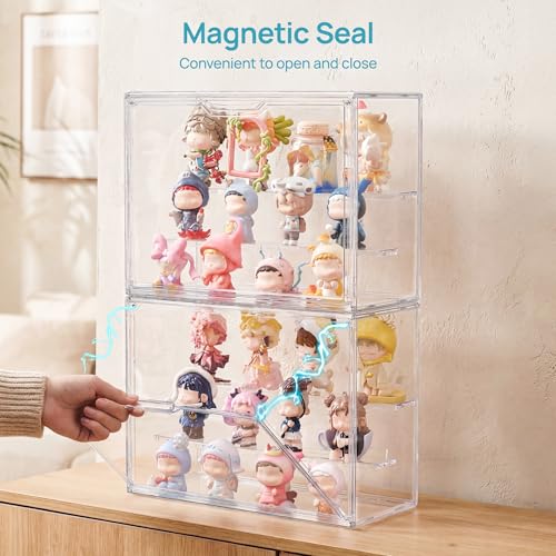 Image of Vtopmart 2 Pack Acrylic Display Case, Stackable Figure Display Case with Magnetic Door & Adjustable Shelves, Clear Collectibles Showcase for Action Figures, Miniatures, Models