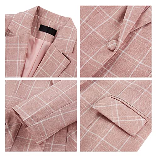 Modful Women's 2 Piece Business Plaid Suit Set Office One Button Slim Fit Blazer With Pant(02 Pink,Small) #TOP4