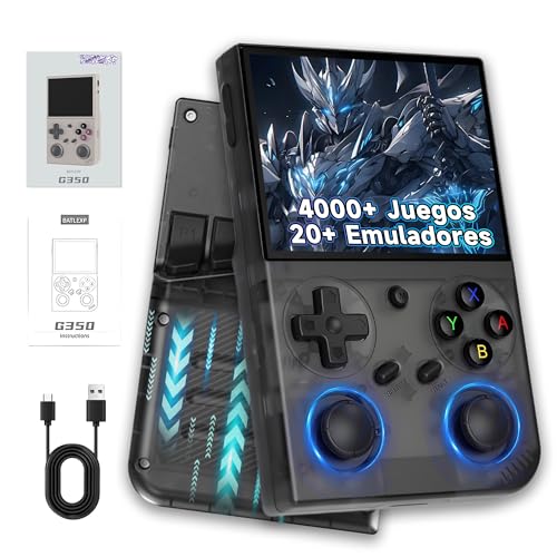 G350 Consola de Juegos portátil Retro,4000+ Juegos,20+ emuladores,Pantalla IPS de 3,5″,Consola de Juegos Retro, Compatible con multijugador WiFi,emulador portátil de 3200 mAh,Linux (Negro 64G)