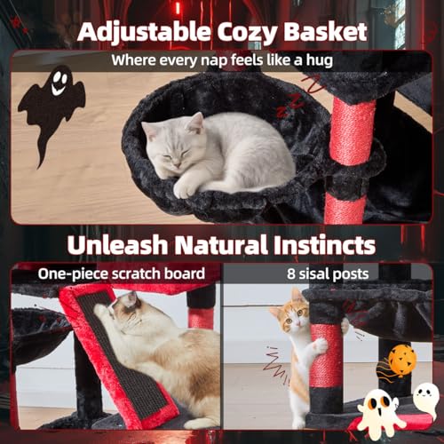Image of Taoqimiao Gothic Cat Tree 57.5-Inch, Cat Tower for Indoor Cats Large Adult, Extra Large Cat Condo, 8 Sisal Scratching Posts, Metal Frame Cozy Hammock, Durable Scratch Board, 2 Top Perches, MS026BR