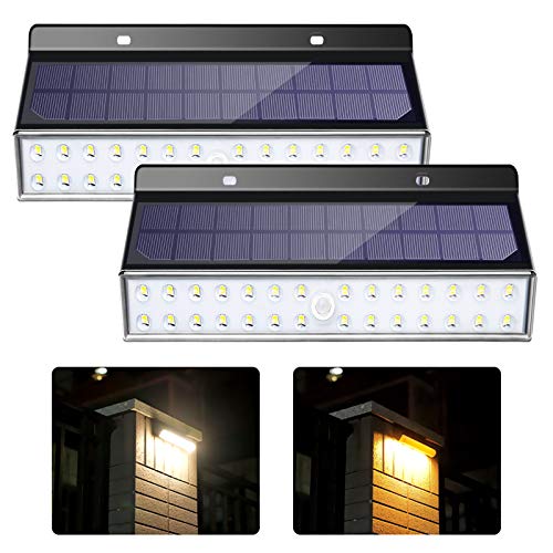Solar Wall Lights Outdoor, Awanber High Brightness 2 Color Temperatures IP67 Waterproof Wireless Motion Sensor Solar Powered Security Light Patio Light for Yard Garden Back Door Step Deck-Pack of 2