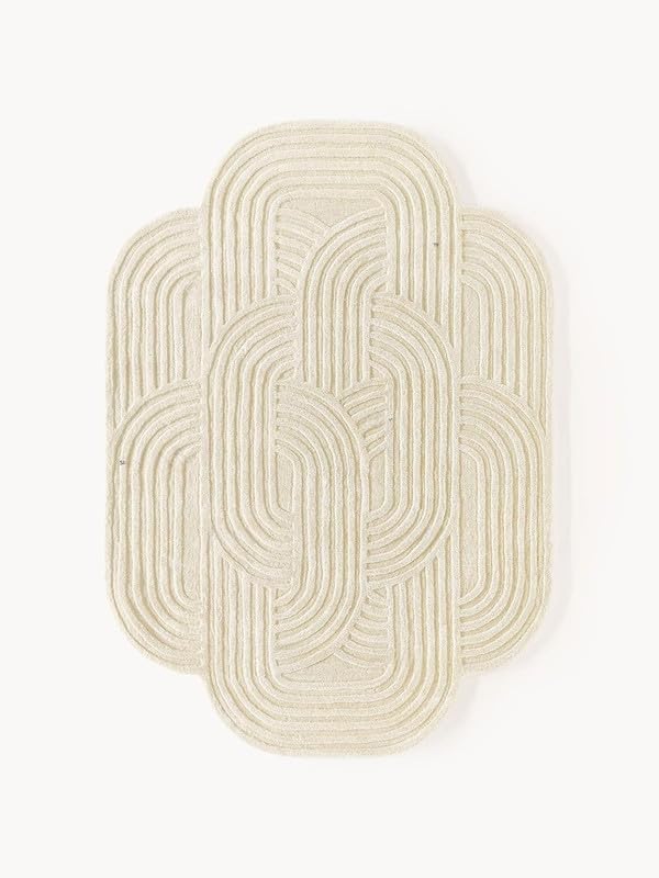 Image of Hand Tufted Modern Design Exported Collection High Low Pattern Wool Carpet for Living Room, Bedroom & Hall (Half White, 7 x 10 Feet)
