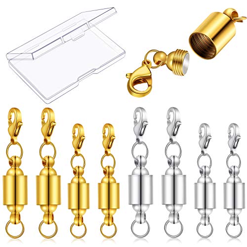8 Pieces 2 Sizes Screw-in Locking Safety Magnetic Lobster Clasps with Storage Box