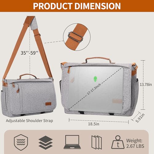 Image of ESTARER Messenger Bag 17-17.3 Inch, Men's Computer Bag Water-resistant Canvas, Laptop Shoulder Bag for Travel Work College, Light Grey