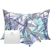 FELYSILK Blue Leaf Pattern Silk Pillowcase for Hair and Skin Standard 20"x26", 22 Momme Mulberry ...