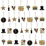 Haooryx 31Pcs 2022 Happy New Year Hanging Wooden Ornament Decorations, Black and Gold Hollywood NYE...