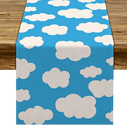Sunwer Chemin de Table Bleu Ciel Blanc Nuage sur Le thème Toy Story décoration de fête d'anniversaire garçon Fille fête prénatale Fournitures Maison...