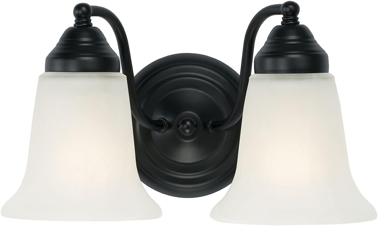 Capital Lighting 1362MB-117 Brady Traditional White Faux Alabaster Glass Bath Vanity Wall Mount, 2-Light 200 Total Watts, 7" H x 12" W, Matte Black