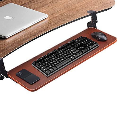 Keyboard Tray Under Desk Large Retractable Adjustable Height C-clamp Mount Slider Platform Drawer Stand for Computer Home Office,Brown 29.5"x9.5"