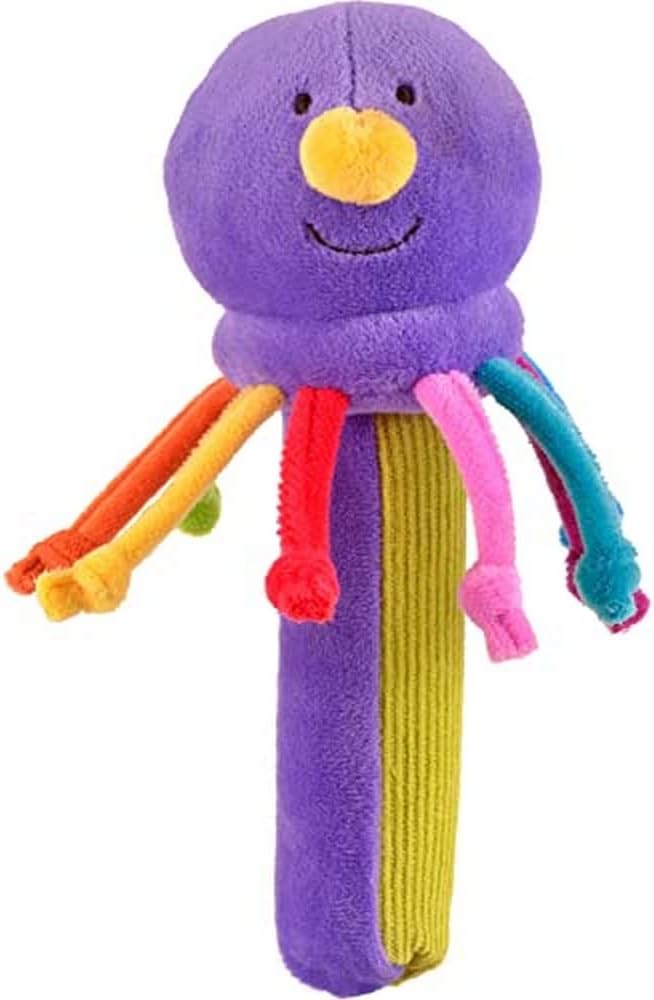 Octopus Baby Sensory Rattle by Fiesta Crafts- Squeakaboo Squeaker Toy Rattle for Newborn Baby Toys - Made of ??Soft Plush & Corduroy for - Fun, Interactive, & Colourful Rattles for Babies (Octopus)