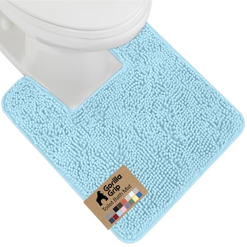 Image of Gorilla Grip Shaggy Chenille Square U-Shape Contoured Mat for Base of Toilet, 22.5x19.5 Size, Machine Wash and Dry, Soft Plush Absorbent Contour Carpet Mats for Bathroom Toilets, Sky Blue