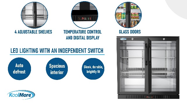 Double Door Back Bar Cooler, Black.
